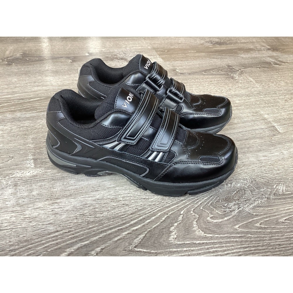 Vionic Men's Size 9 M Albert Walking Sneaker Black Leather Hook Loop Shoes